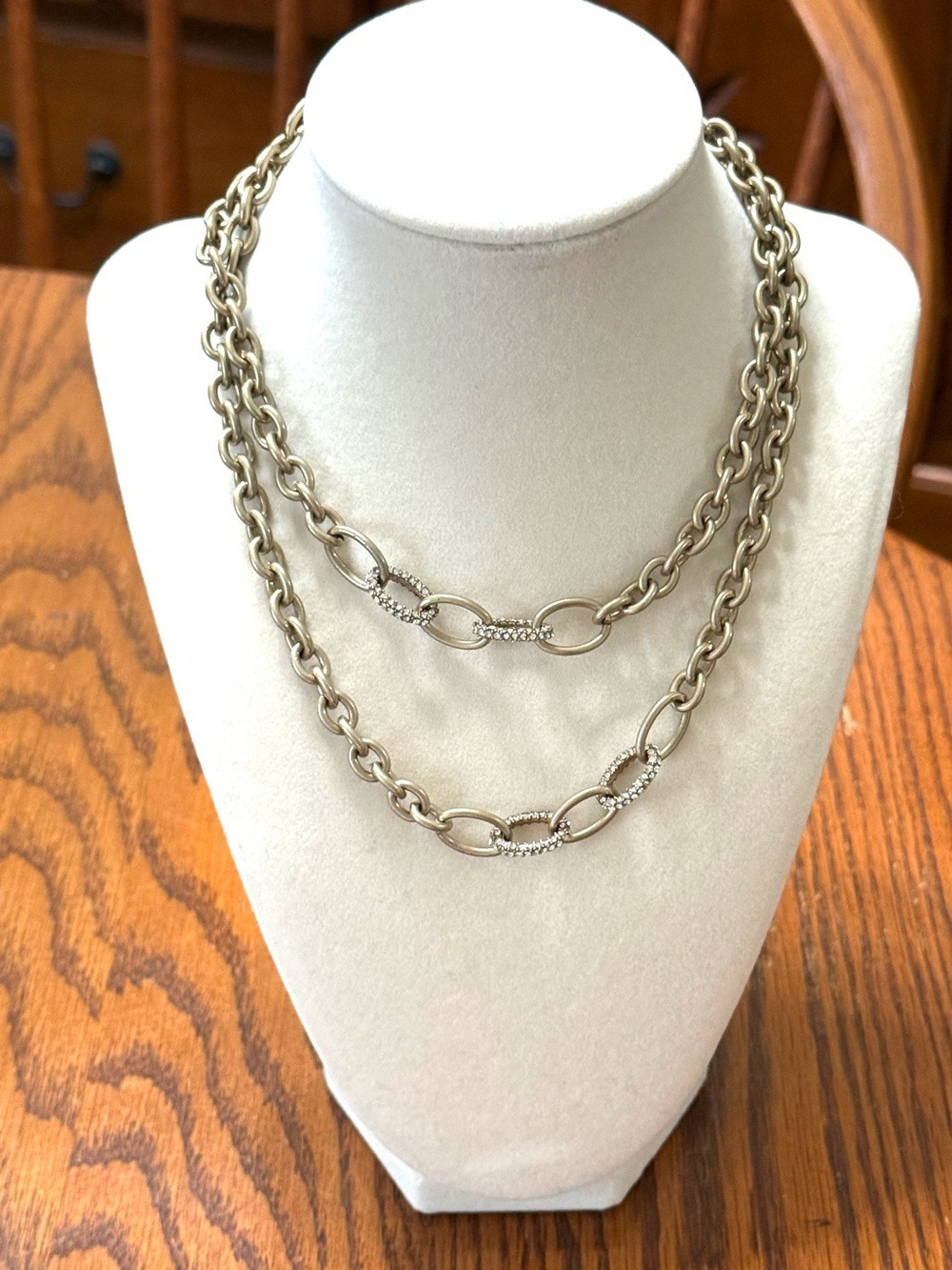 J. Crew Gold Tone Chain Link Necklace with Pave Accents